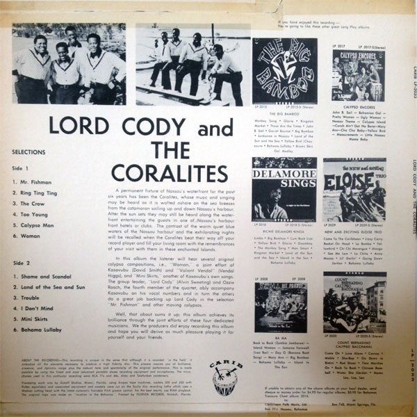 Lord Cody And The Coralites - Lord Cody And The Coralites - VG LP Record 1962 Carib USA Vinyl - Calypso / Bahamas