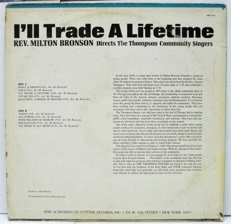 Rev. Milton Bronson Directs The Thompson Community Singers - I'll Trade A Lifetime - VG+ LP Record 1969 HOB USA Vinyl - Gospel - Shuga Records