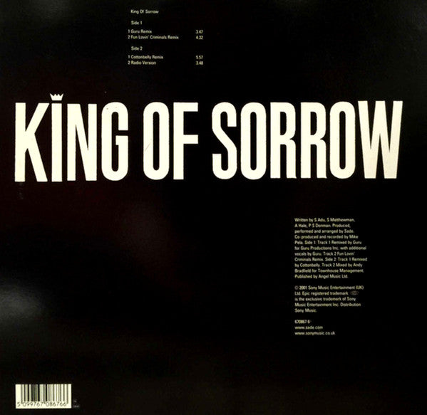 Sade - King Of Sorrow - Mint- 12" Single Record 2001 Epic USA Vinyl - Soul / Downtempo