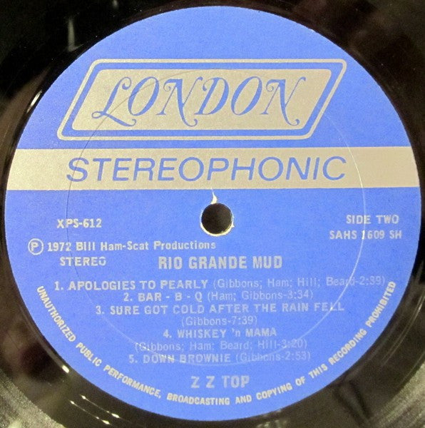 ZZ Top - Rio Grande Mud - VG+ LP Record 1972 London USA Original Vinyl - Classic Rock / Blues Rock - Shuga Records