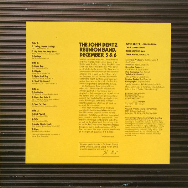 The John Dentz Reunion Band - December 5 & 6 - New 2 LP Record 1981 M&K Realtime Audiophile Germany Vinyl - Jazz / Post Bop - Shuga Records