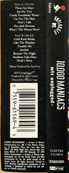 10,000 Maniacs - MTV Unplugged - VG+ Cassette 1993 Elektra USA Tape - Acoustic / Alternative Rock - Shuga Records