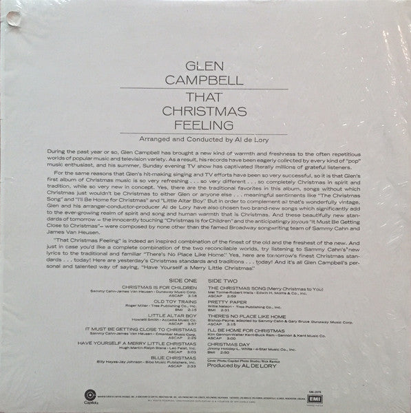 Glen Campbell - That Christmas Feeling (1968) - VG+ LP Record 1971 Capitol USA Vinyl - Holiday / Country
