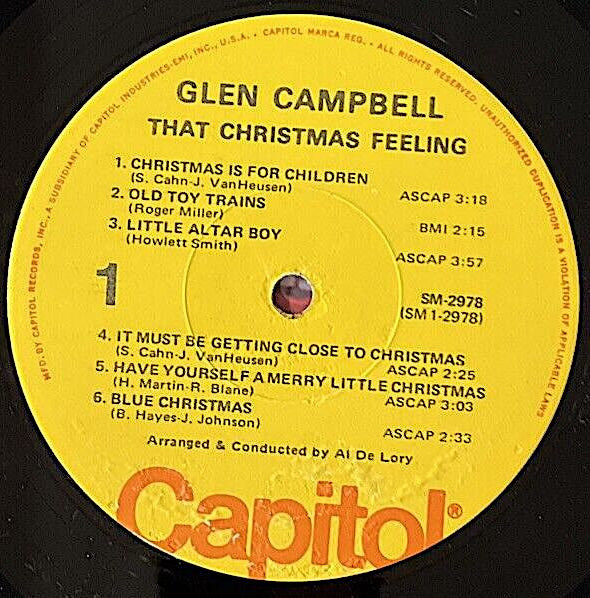 Glen Campbell - That Christmas Feeling (1968) - VG+ LP Record 1971 Capitol USA Vinyl - Holiday / Country