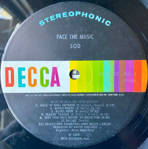 SOD - Face The Music - Mint- LP Record 1972 Deccca USA Vinyl & Insert - Psychedelic Rock / Soul / Funk