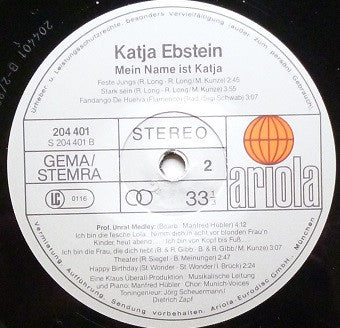 Katja Ebstein - Mein Name Ist Katja - VG+ LP Record (VG- cover) 1982 Ariola Germany Original Vinyl - Pop / Chanson - Shuga Records