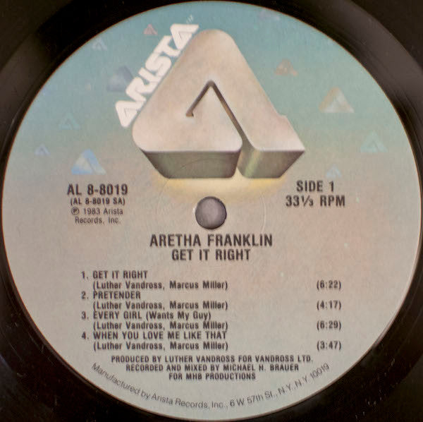 Aretha Franklin - Get It Right - Mint- LP Record 1983 Arista USA Vinyl - Soul / Disco - Shuga Records