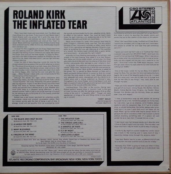 Roland Kirk - The Inflated Tear - VG+ LP Record 1968 Atlantic USA Original Vinyl - Jazz / Post Bop - Shuga Records