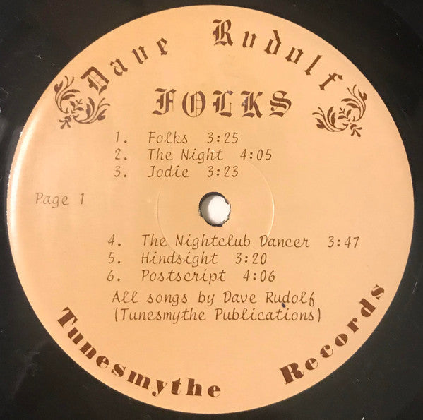 Dave Rudolf - Folks - VG+ LP Record 1976 Tunesmythe Private Press Outsider Illinois USA Vinyl & Book - Folk / Psychedelic - Shuga Records