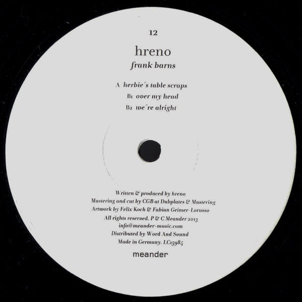 Hreno - Frank Barns - VG+ 12" Single Record 2013 Meander Germany Vinyl - Techno / Deep House / Experimental - Shuga Records