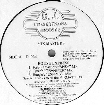 Mix Masters - House Express - VG+ 12" SIngle Record 1988 D.J. International USA Vinyl - Chicago House / Acid House