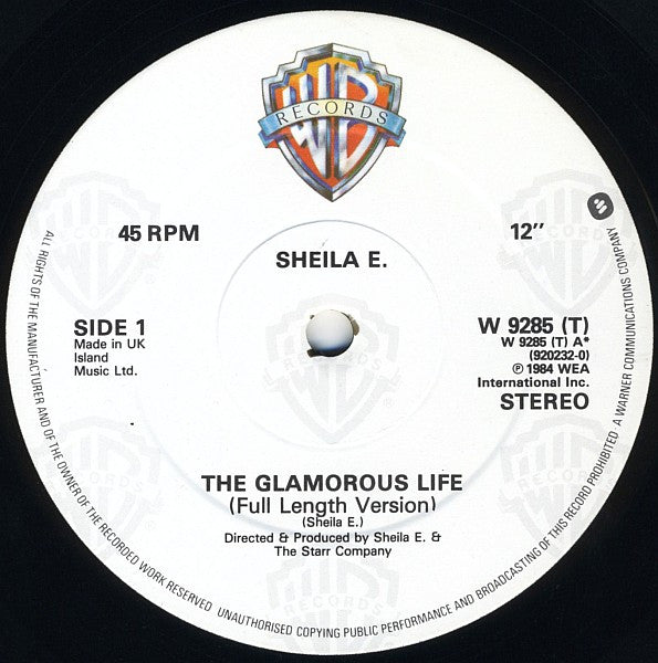 Sheila E. - The Glamorous Life - VG+ 12" Single Record 1984 Warner UK Vinyl - Funk / Synth-pop - Shuga Records