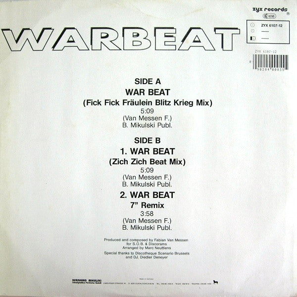 Bassline Boys - Warbeat - Mint- 12" Single Record 1989 ZYX Germany Vinyl - Acid House / New Beat - Shuga Records