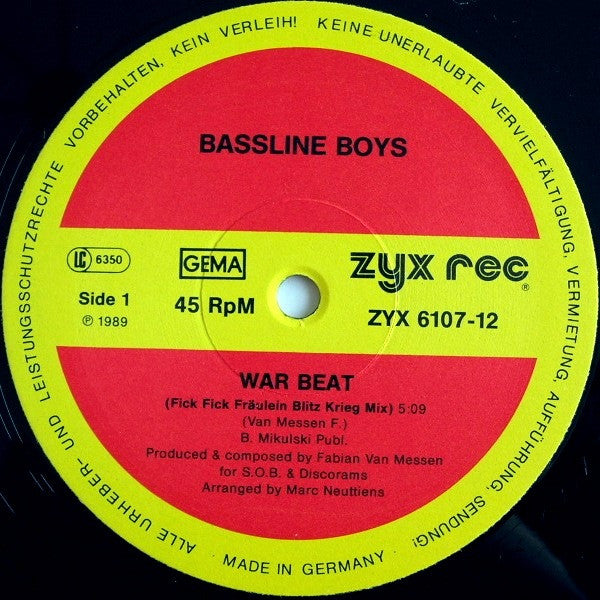 Bassline Boys - Warbeat - Mint- 12" Single Record 1989 ZYX Germany Vinyl - Acid House / New Beat - Shuga Records