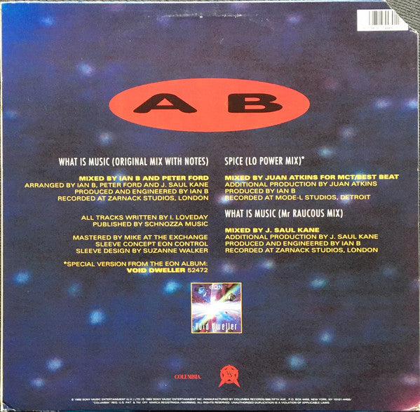 Eon - What Is Music / Spice (Juan Atkins Mix) - Mint- 12" Single Record 1992 Columbia USA Vinyl - Techno / Minimal / Bleep - Shuga Records