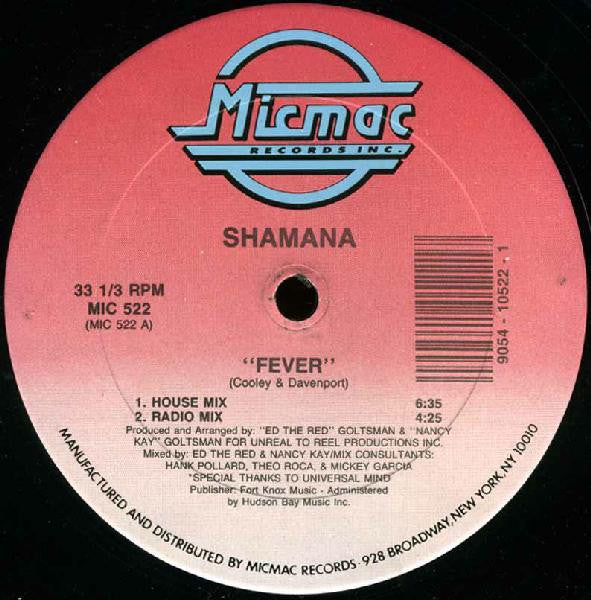 Shamana - Fever - Mint- 12" Single Record 1989 Micmac USA Vinyl - Garage House - Shuga Records