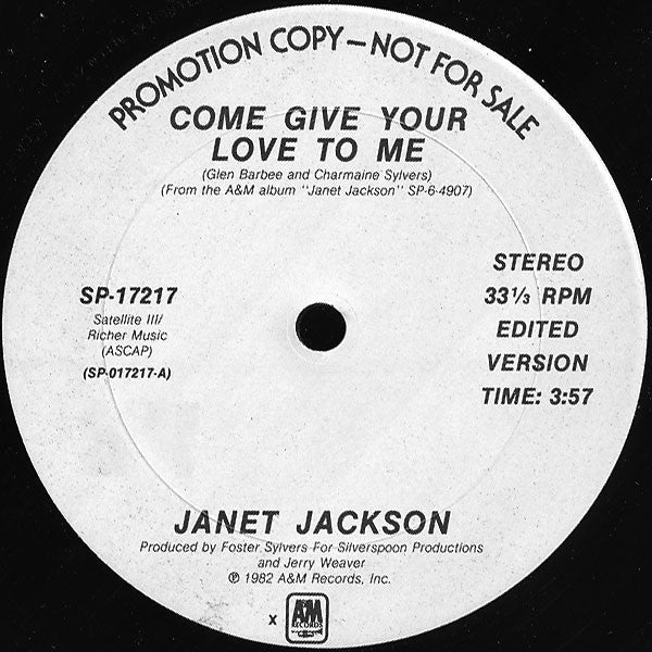 Janet Jackson - Come Give Your Love To Me - Mint- 12" Single Record USA A&M Promo Vinyl - R&B / Synth-pop