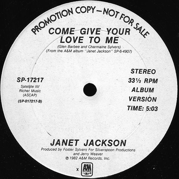 Janet Jackson - Come Give Your Love To Me - Mint- 12" Single Record USA A&M Promo Vinyl - R&B / Synth-pop