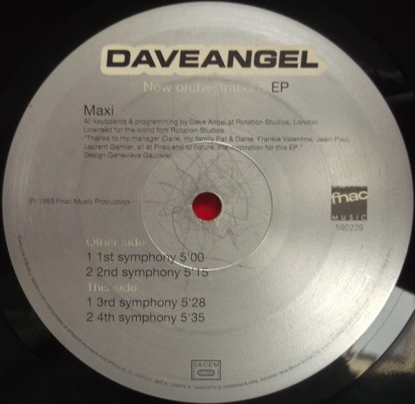 Dave Angel – New Orchestrations EP - VG+ 12" Single Record 1993 Fnac Music Dance France Vinyl - Techno / Tech House - Shuga Records