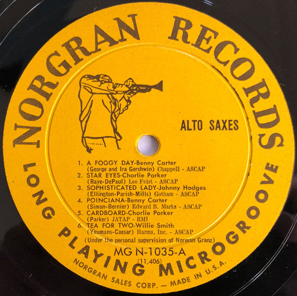 Benny Carter / Charlie Parker / Johnny Hodges / Willie Smith - Alto Sax - VG (VG- low grade cover) LP Record 1955 Norgran USA Original Vinyl - Jazz / Bop / Swing - Shuga Records