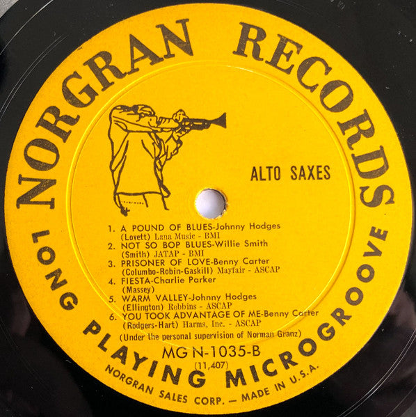 Benny Carter / Charlie Parker / Johnny Hodges / Willie Smith - Alto Sax - VG (VG- low grade cover) LP Record 1955 Norgran USA Original Vinyl - Jazz / Bop / Swing - Shuga Records