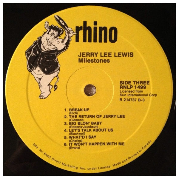 Jerry Lee Lewis - Milestones - Mint- 2 LP Record 1985 Rhino Canada Club Edition Vinyl - Rock & Roll / Rockabilly / Country - Shuga Records