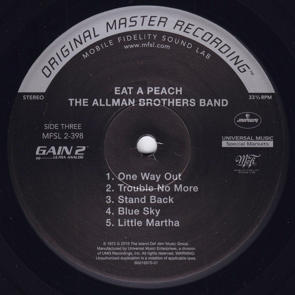The Allman Brothers Band - Eat A Peach (1972) - Mint- 2 LP Record 2013 Mobile Fidelity Sound Lab MFSL 180 gram Original Master Recording Analog 180 gram Vinyl - Rock & Roll / Blues Rock / Folk Rock - Shuga Records