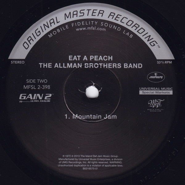 The Allman Brothers Band - Eat A Peach (1972) - Mint- 2 LP Record 2013 Mobile Fidelity Sound Lab MFSL 180 gram Original Master Recording Analog 180 gram Vinyl - Rock & Roll / Blues Rock / Folk Rock - Shuga Records