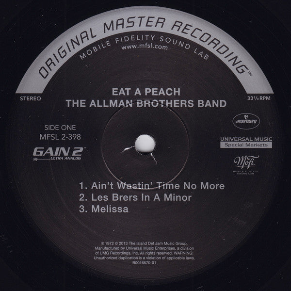 The Allman Brothers Band - Eat A Peach (1972) - Mint- 2 LP Record 2013 Mobile Fidelity Sound Lab MFSL 180 gram Original Master Recording Analog 180 gram Vinyl - Rock & Roll / Blues Rock / Folk Rock - Shuga Records