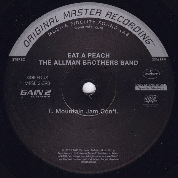 The Allman Brothers Band - Eat A Peach (1972) - Mint- 2 LP Record 2013 Mobile Fidelity Sound Lab MFSL 180 gram Original Master Recording Analog 180 gram Vinyl - Rock & Roll / Blues Rock / Folk Rock - Shuga Records