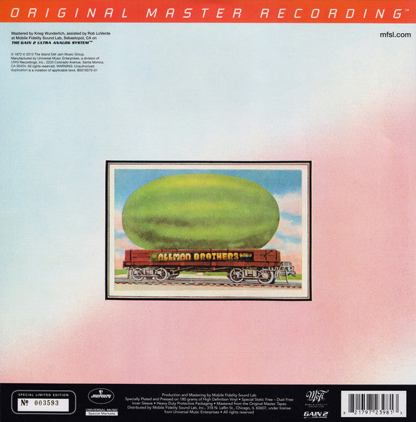 The Allman Brothers Band - Eat A Peach (1972) - Mint- 2 LP Record 2013 Mobile Fidelity Sound Lab MFSL 180 gram Original Master Recording Analog 180 gram Vinyl - Rock & Roll / Blues Rock / Folk Rock - Shuga Records