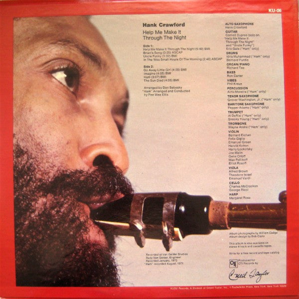 Hank Crawford – Help Me Make It Through The Night - VG+ LP Record 1972 Kudu USA Vinyl - Jazz / Jazz-Funk - Shuga Records