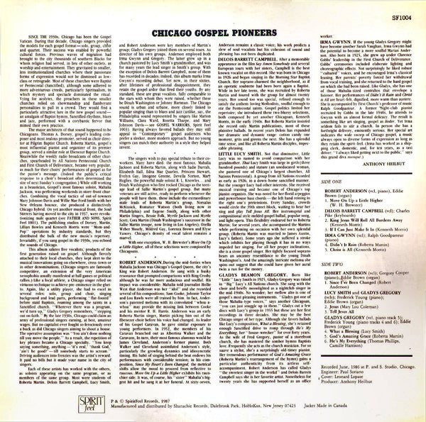Various - Chicago Gospel Pioneers - New LP Record 1987 Spirit Feel USA Vinyl - Chicago Gospel / Soul / R&B