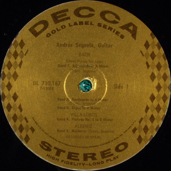 Andrés Segovia - The Unique Art Of Andrés Segovia - Mint- LP Record 1969 Decca USA Stereo Vinyl - Latin / Classical Guitar - Shuga Records