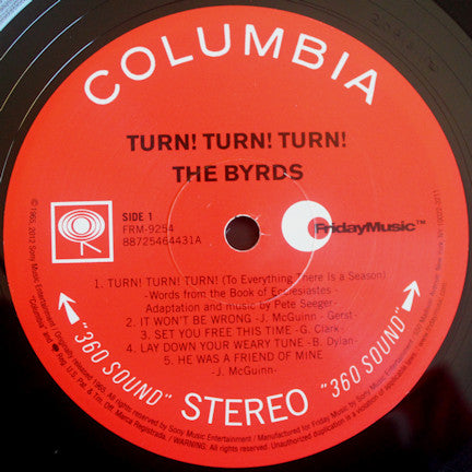 The Byrds - Turn! Turn! Turn! (1965) - Mint- LP Record 2013 Columbia Friday Music 180 gram Vinyl - Classic Rock / Folk Rock / Psychedelic Rock - Shuga Records