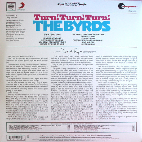 The Byrds - Turn! Turn! Turn! (1965) - Mint- LP Record 2013 Columbia Friday Music 180 gram Vinyl - Classic Rock / Folk Rock / Psychedelic Rock - Shuga Records