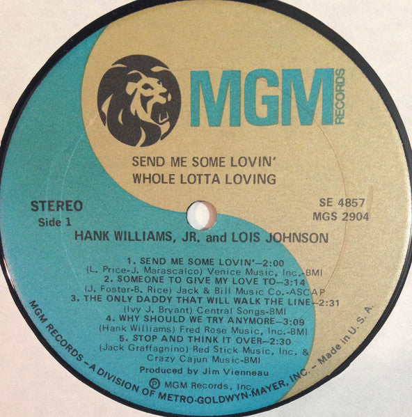 Hank Williams, Jr. & Lois Johnson - Whole Lotta Loving - VG+ LP Record 1972 MGM USA vinyl - Country - Shuga Records