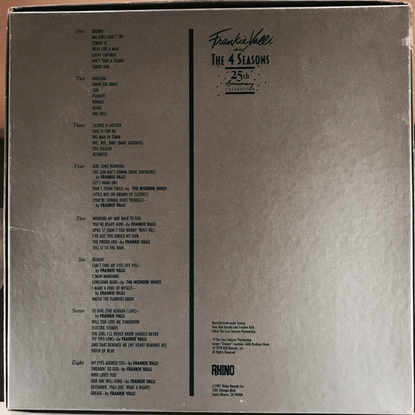 Frankie Valli And The 4 Seasons - 25th Anniversary Collection - VG+ 4 LP Record Box Set 1987 Rhino USA Vinyl & Booklet - Rock & Roll - Shuga Records