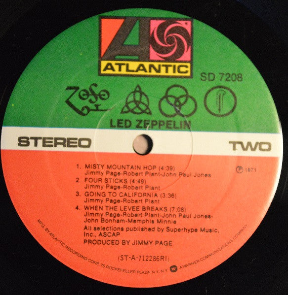 Led Zeppelin - Untitled (IV) (1971) - Mint- LP Record 1975 Atlantic USA Vinyl & Original Inner - Classic Rock - Shuga Records