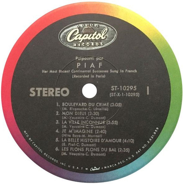 Edith Piaf - Potpourri Par Piaf - VG+ LP Record 1961 Capitol USA Stereo Original Vinyl - Pop / Chanson - Shuga Records
