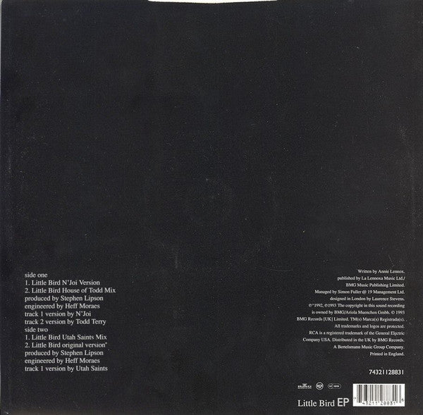 Annie Lennox (Todd Terry/Utah Saints/N'Joi Mixes) Little Bird EP - Mint- 12" EP Record 1993 RCA UK Vinyl - Garage House / Progressive House - Shuga Records