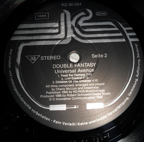 Double Fantasy - Universal Ave. - VG+ LP Record 1986 Innovative Communication Germany Vinyl - Electronic / Berlin-School - Shuga Records