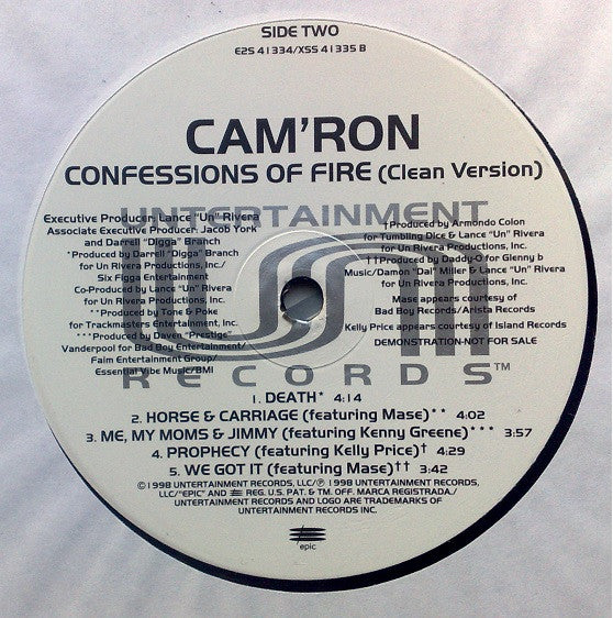 Cam'ron - Confessions Of Fire (Clean Version) - Mint- 2 LP Record 1998 Epic Untertainment USA Promo Vinyl - Hip Hop / Gangsta - Shuga Records