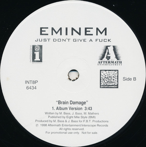 Eminem - Just Don't Give A Fuck / Brain Damage - VG 12" Single 1998 Aftermath Interscope USA Promo Vinyl - Hip Hop - Shuga Records