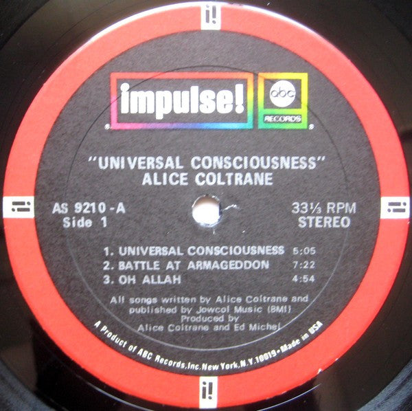 Alice Coltrane - Universal Consciousness - VG (VG- cover) LP Record 1971 Impulse! ABC USA Original Vinyl - Free Jazz / Spiritual Jazz - Shuga Records