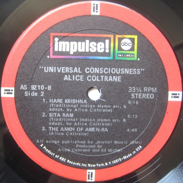 Alice Coltrane - Universal Consciousness - VG (VG- cover) LP Record 1971 Impulse! ABC USA Original Vinyl - Free Jazz / Spiritual Jazz - Shuga Records