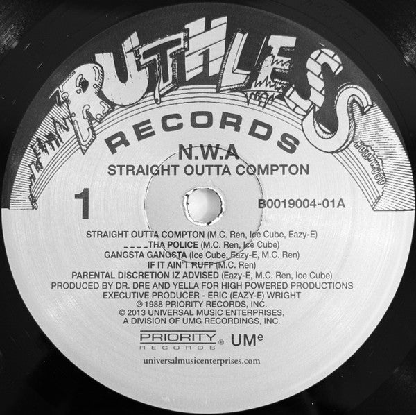 N.W.A. - Straight Outta Compton (1988) - VG+ LP Record 2013 Ruthless Priority Vinyl - Gangsta / Hardcore Hip-Hop - Shuga Records