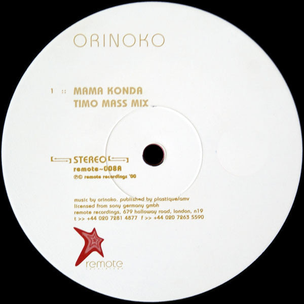 Orinoko - Mama Konda - VG+ 12" Single Record 2000 Remote Recordings UK Vinyl - Tribal House / Tech House - Shuga Records