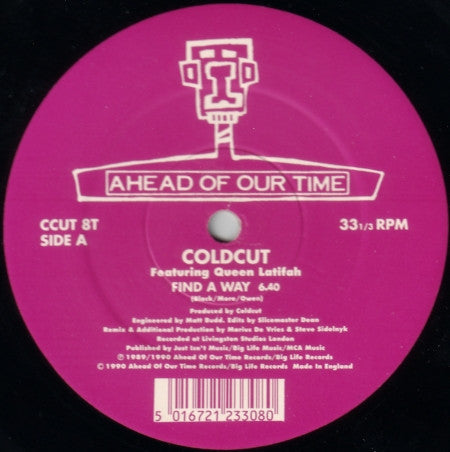 Coldcut Featuring Queen Latifah - Find A Way - Mint- 12" Single Record 1990 Big Life Ahead Of Our Time UK Vinyl - House / Breaks - Shuga Records