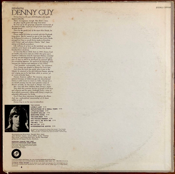 Denny Guy - Introducing Denny Guy - VG+ LP Record 1972 Daybreak USA Promo Vinyl - Soft Rock / Folk Rock - Shuga Records